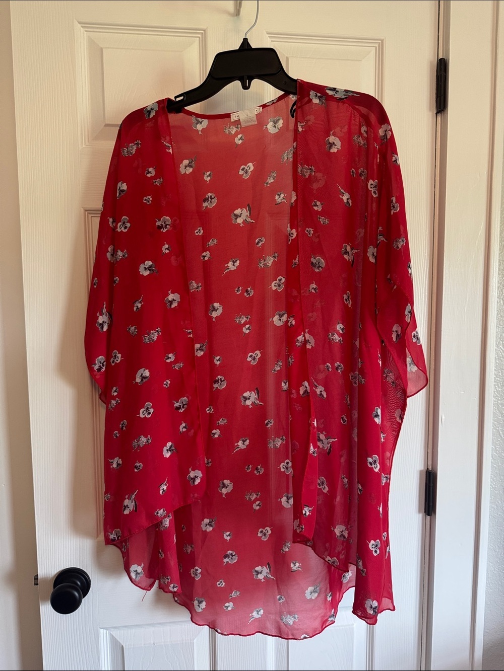 Emory Park Red Floral Sheer Kimono Cover-Up